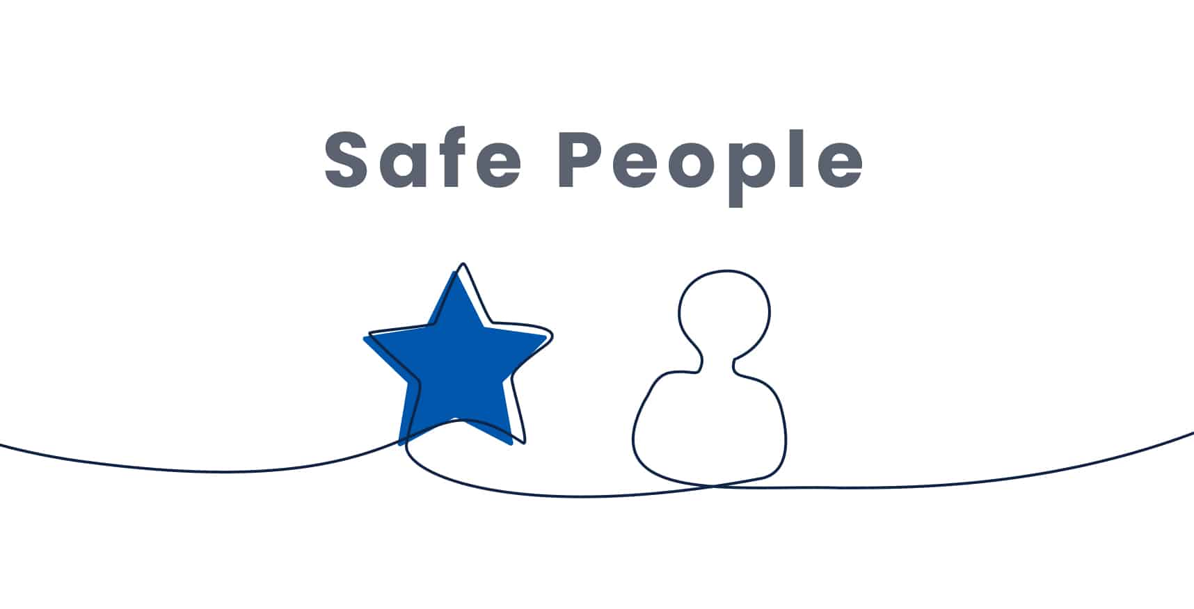 Illustration of the text "Safe People" above a blue star and an outlined person figure against a white background.