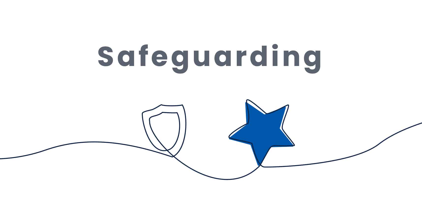 A shield icon and a blue star icon are connected by a single continuous line beneath the word "Safeguarding" on a white background.